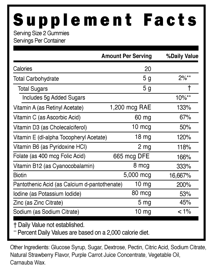 Hair Gummies Supplement Facts